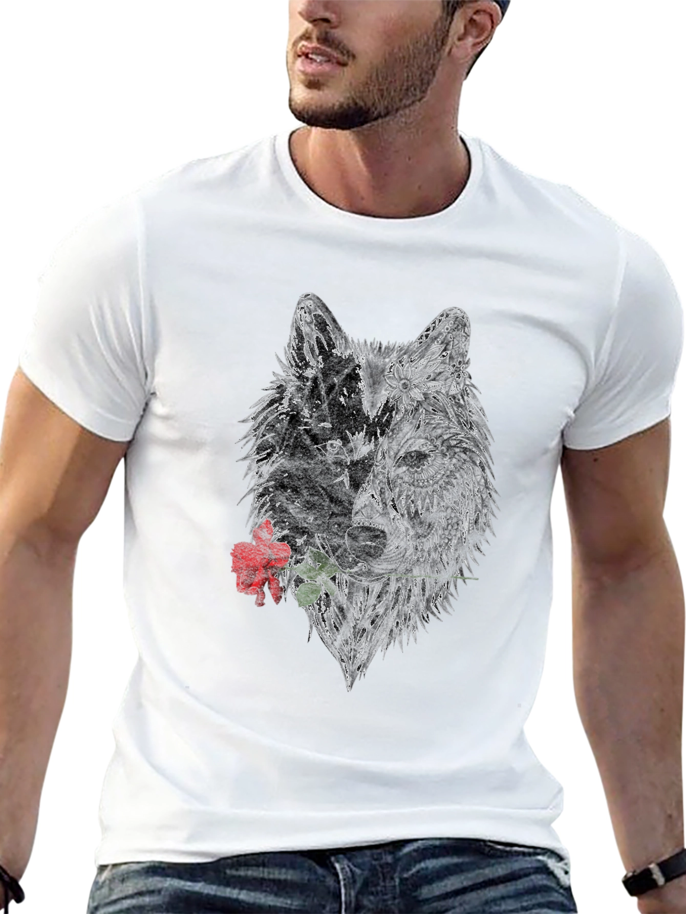 Black Wolf Rose Graphic T-Shirt