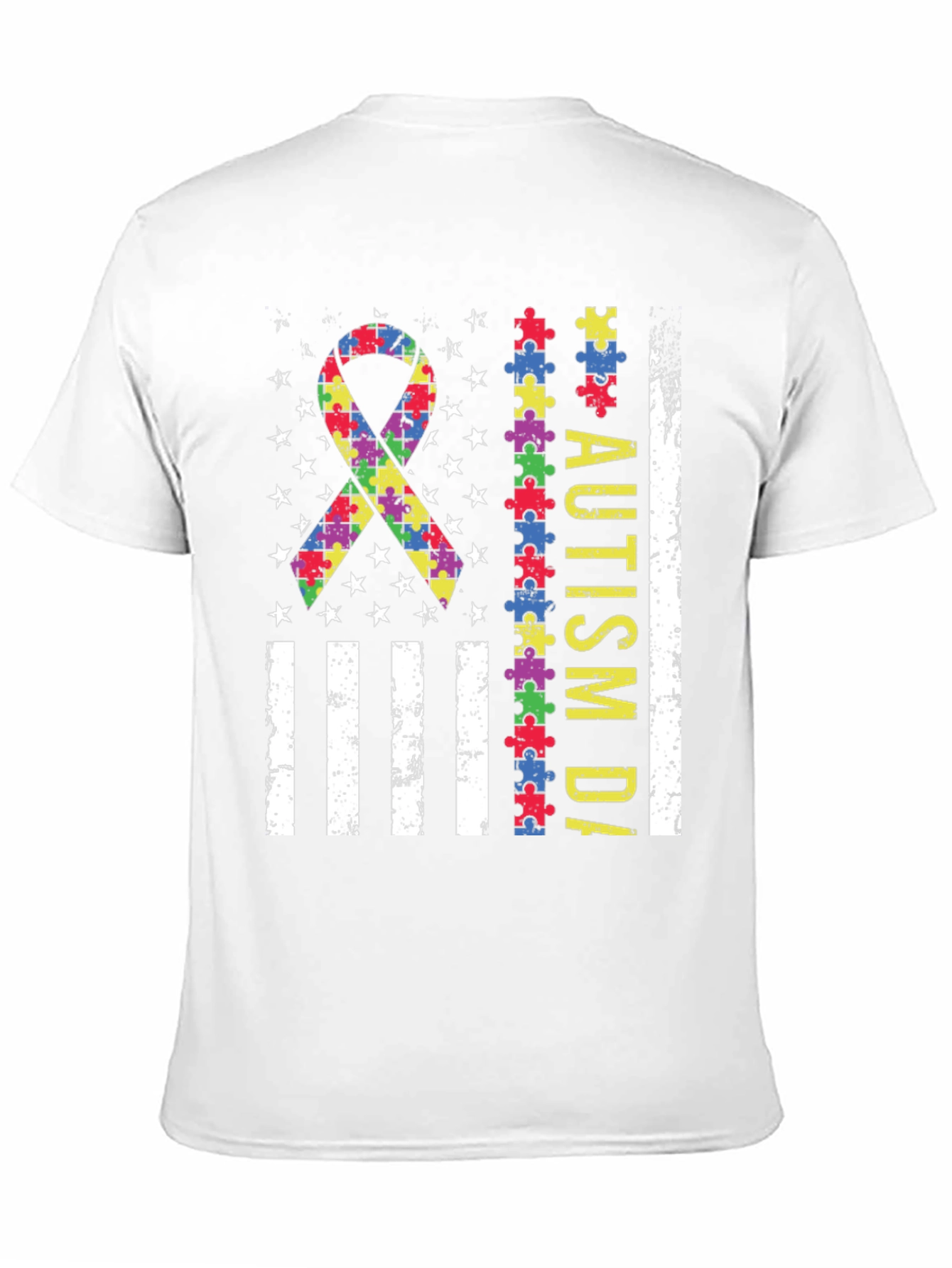 Autism Awareness Puzzle Piece USA Flag T-Shirt