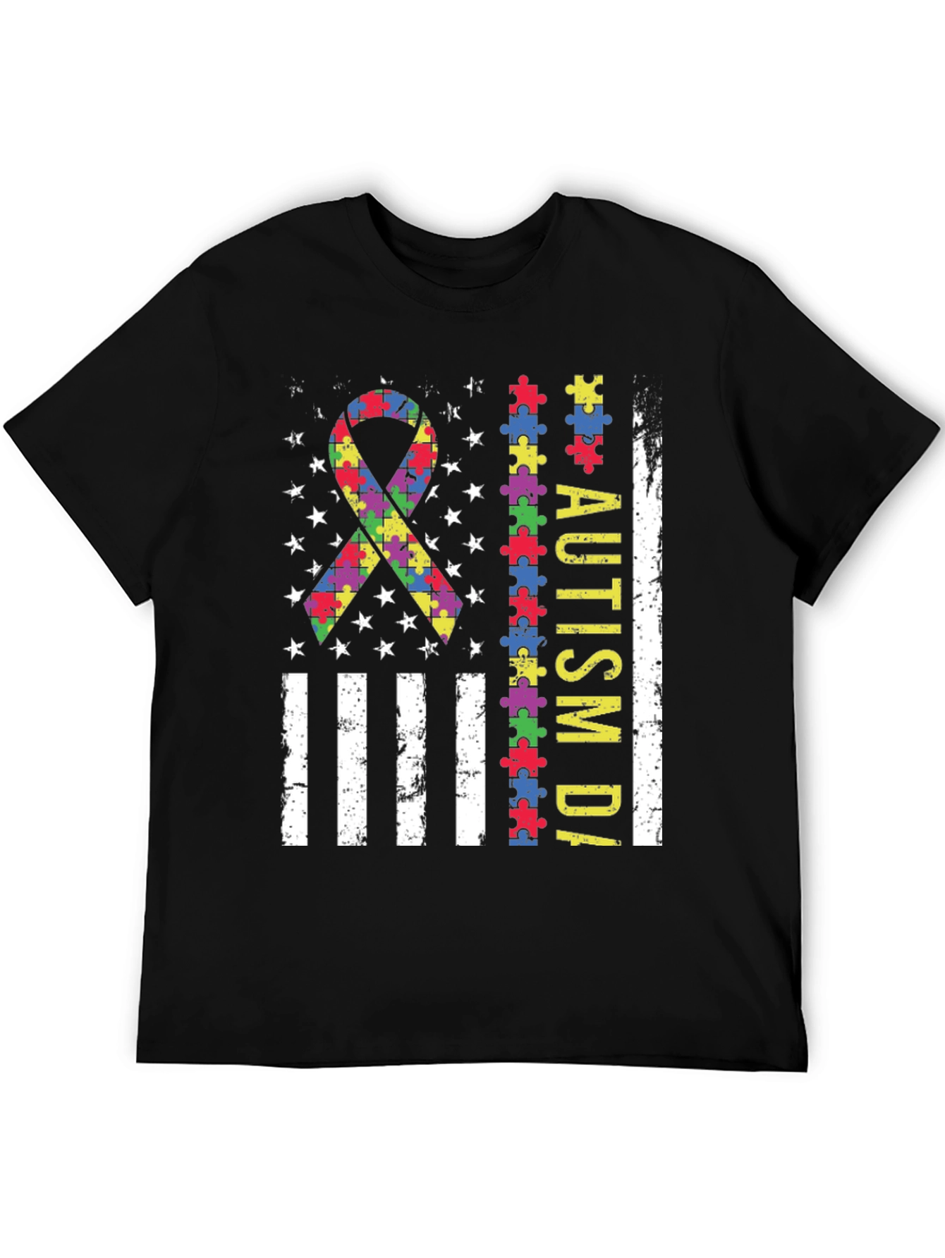 Autism Awareness Puzzle Piece USA Flag T-Shirt