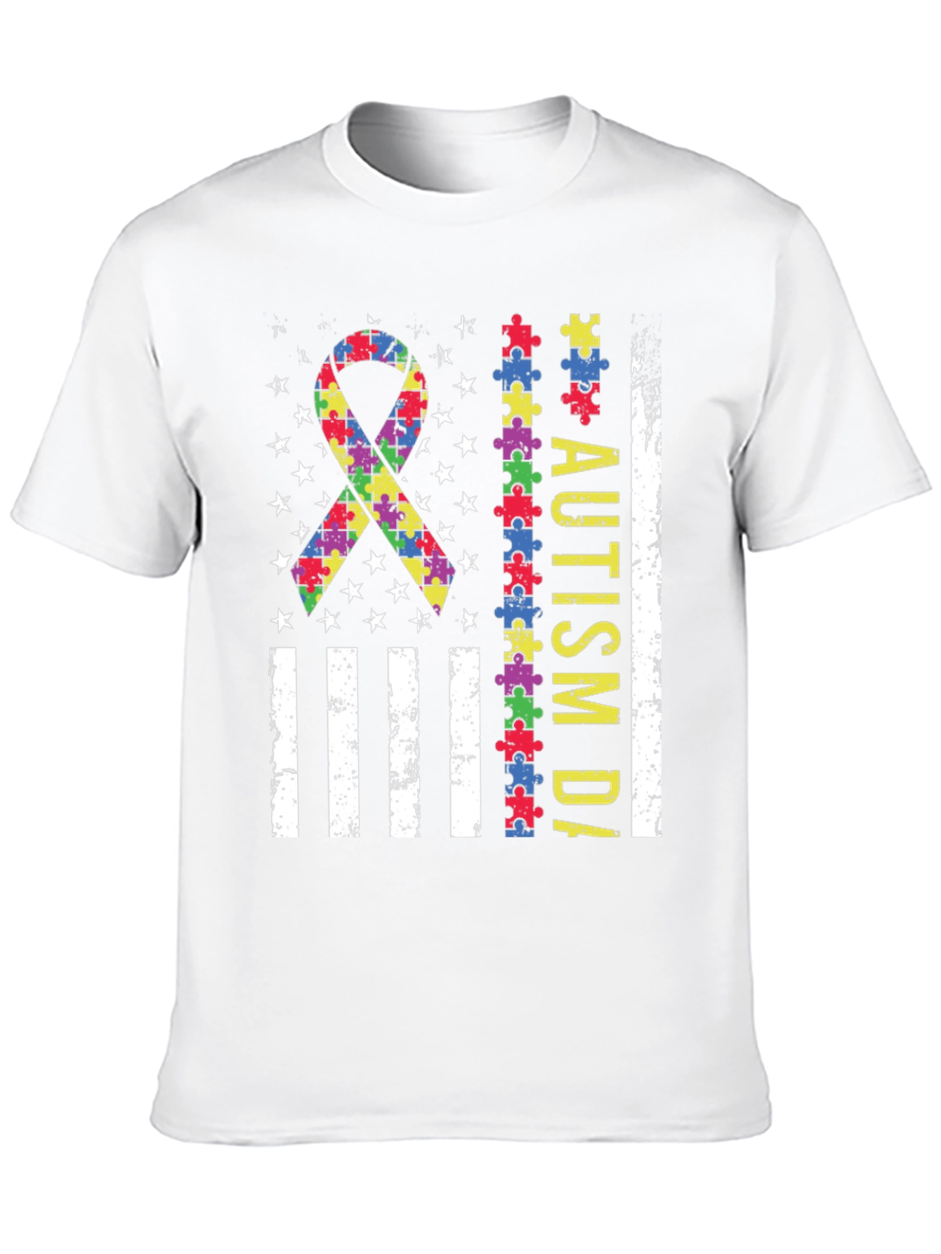 Autism Awareness Puzzle Piece USA Flag T-Shirt