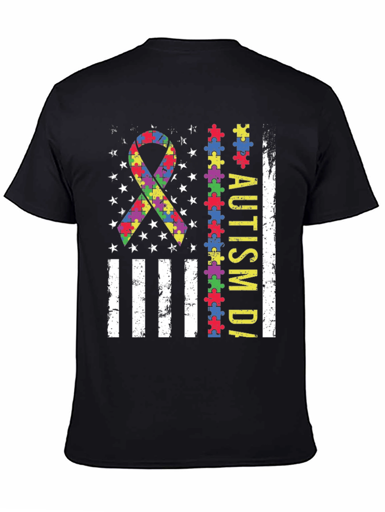 Autism Awareness Puzzle Piece USA Flag T-Shirt