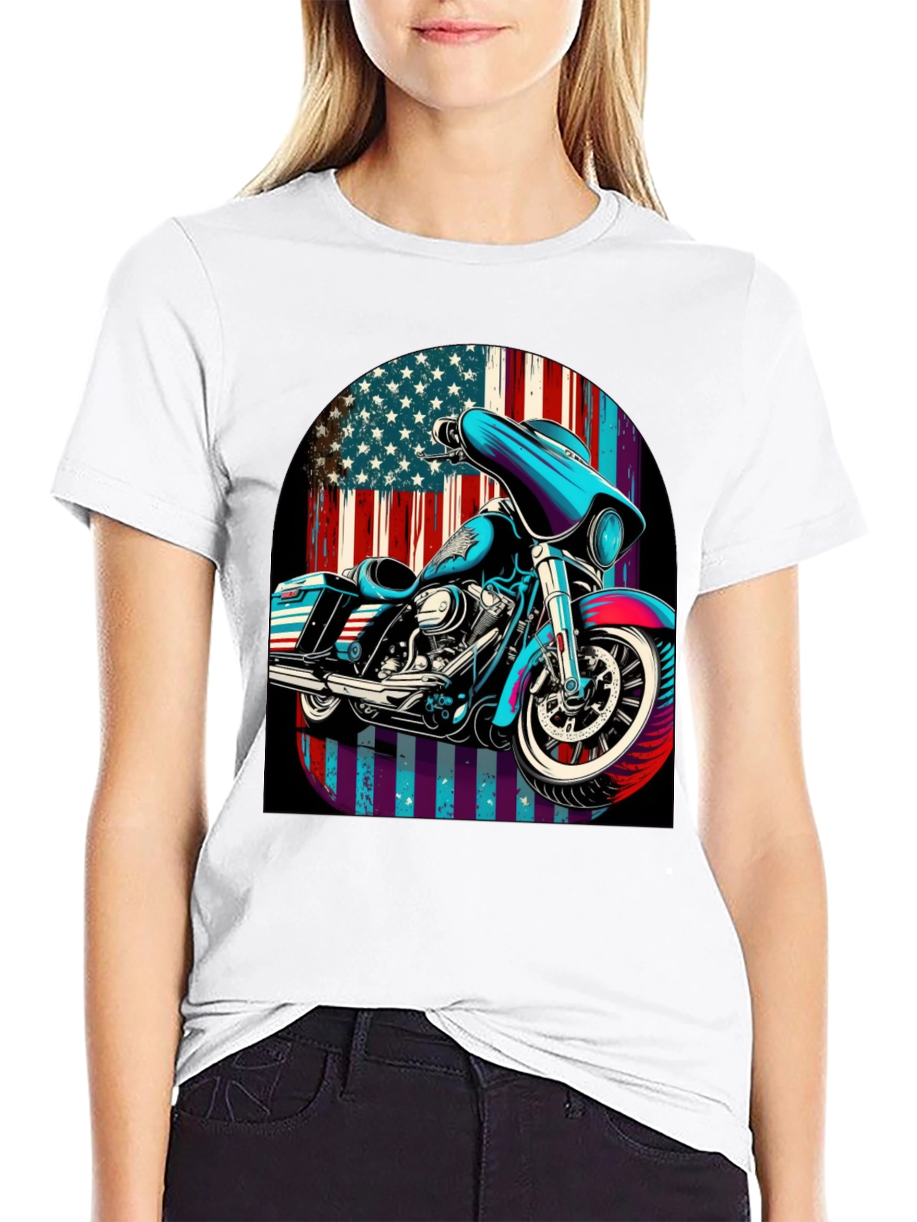 American Flag Motorcycle Graphic Tee