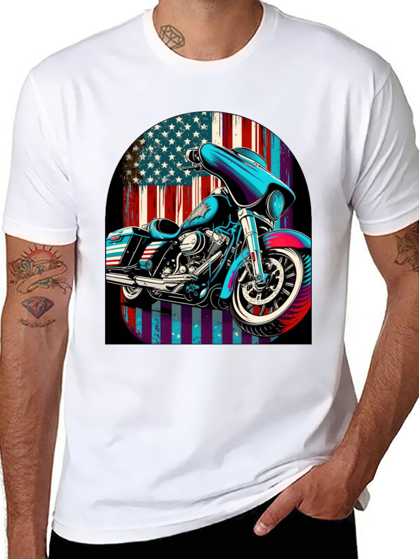 American Flag Motorcycle Graphic Tee