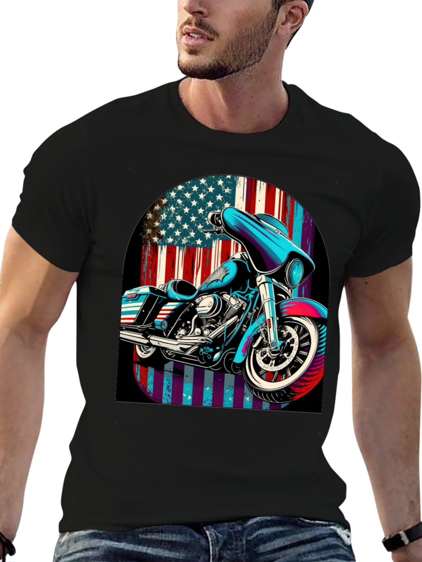 American Flag Motorcycle Graphic Tee