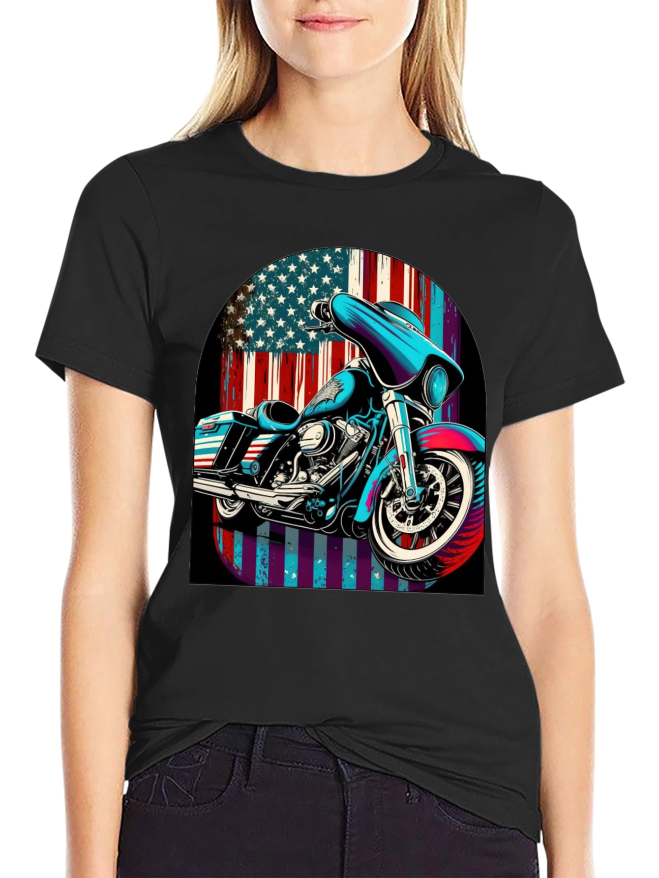 American Flag Motorcycle Graphic Tee