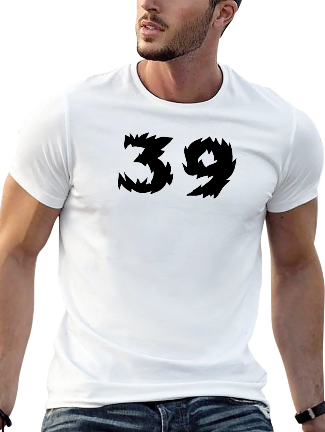 Black T-Shirt with Spiky Number 39 Design