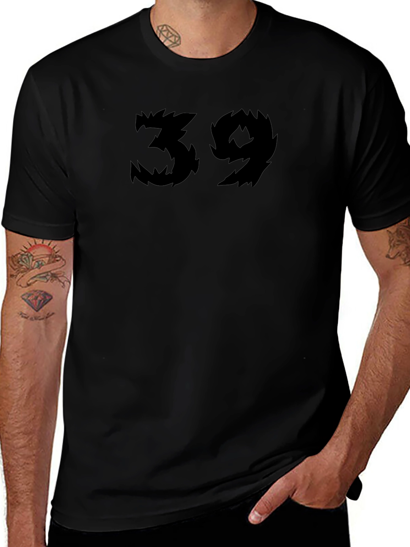 Black T-Shirt with Spiky Number 39 Design