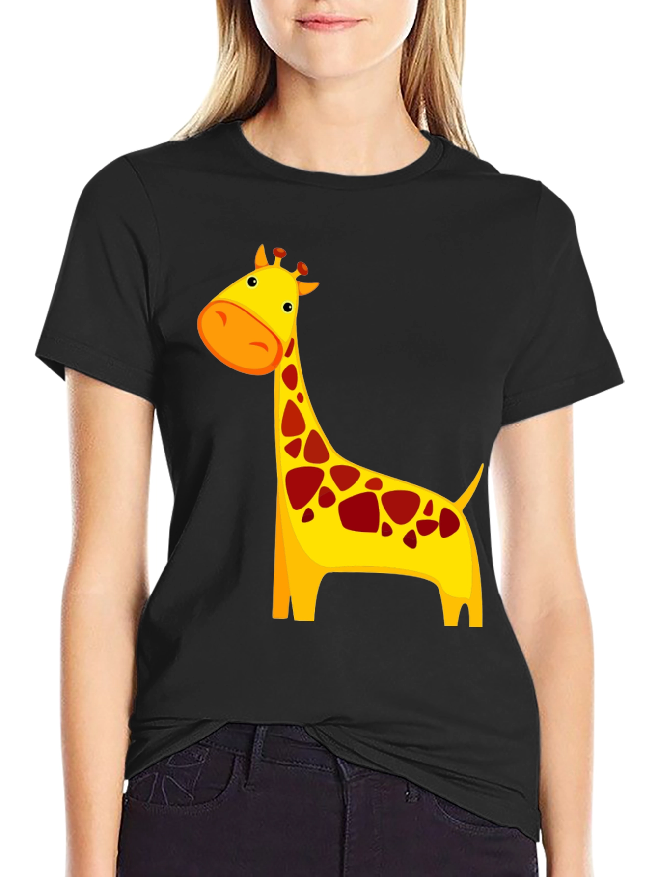 Cute Giraffe Graphic Tee - Black Cotton Shirt