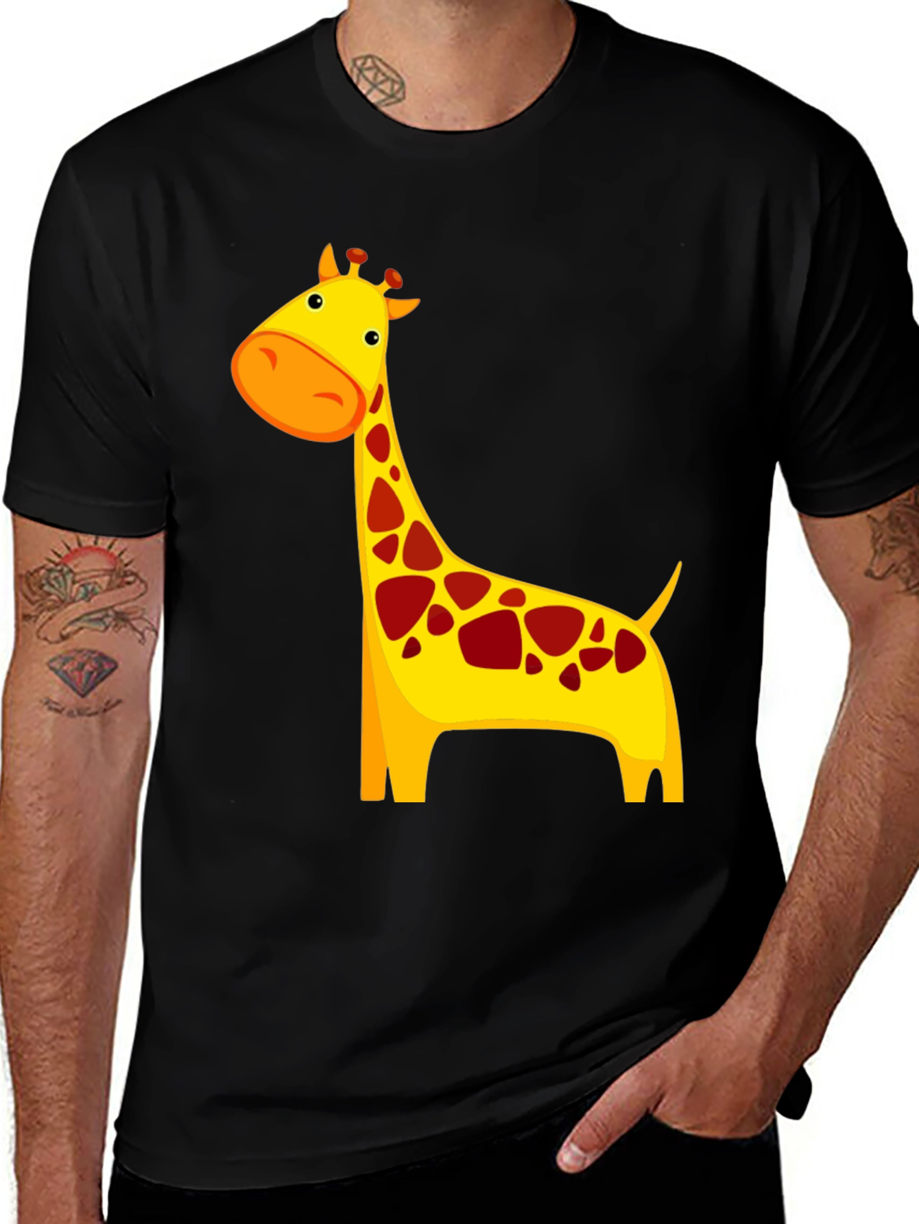Cute Giraffe Graphic Tee - Black Cotton Shirt