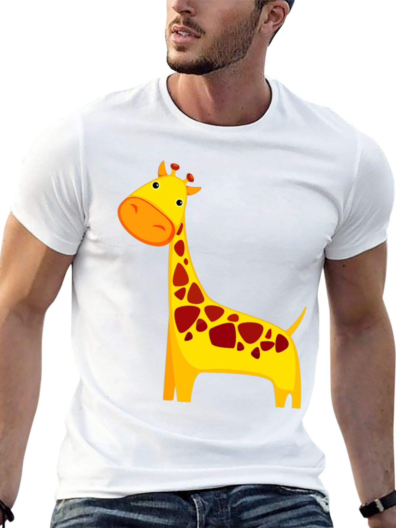 Cute Giraffe Graphic Tee - Black Cotton Shirt