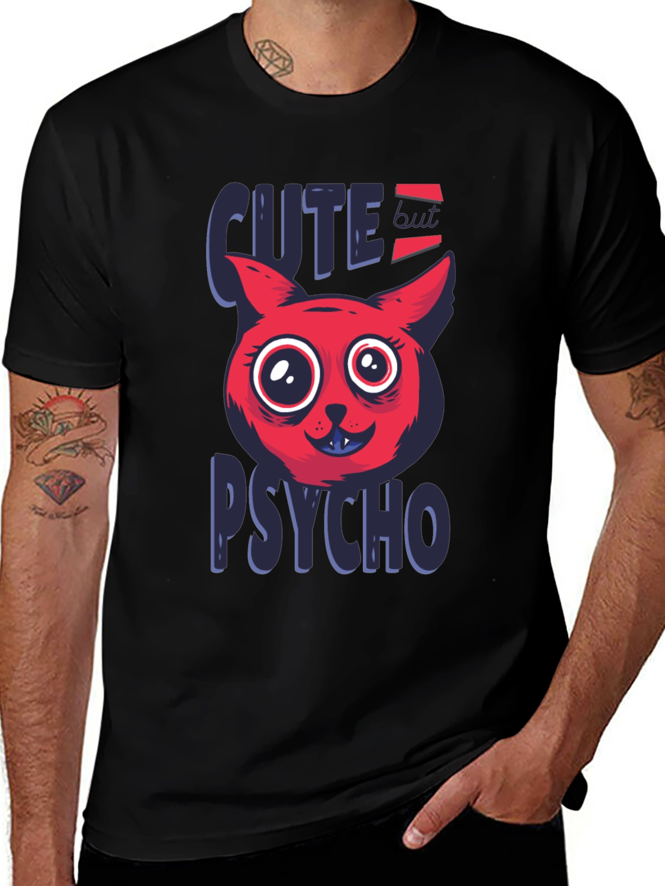 Cute But Psycho Cat Graphic Tee - Soft Black Cotton Blend