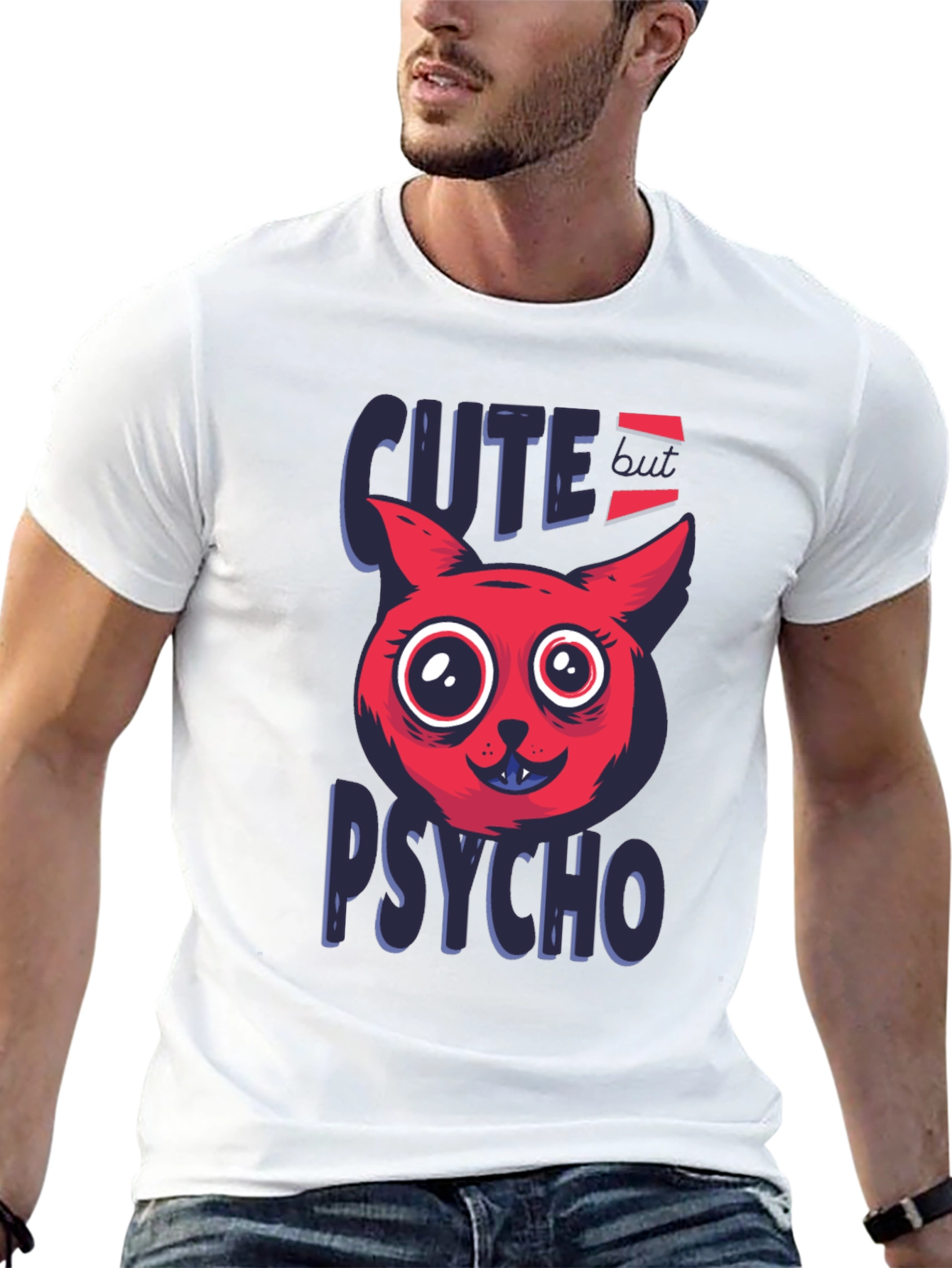 Cute But Psycho Cat Graphic Tee - Soft Black Cotton Blend