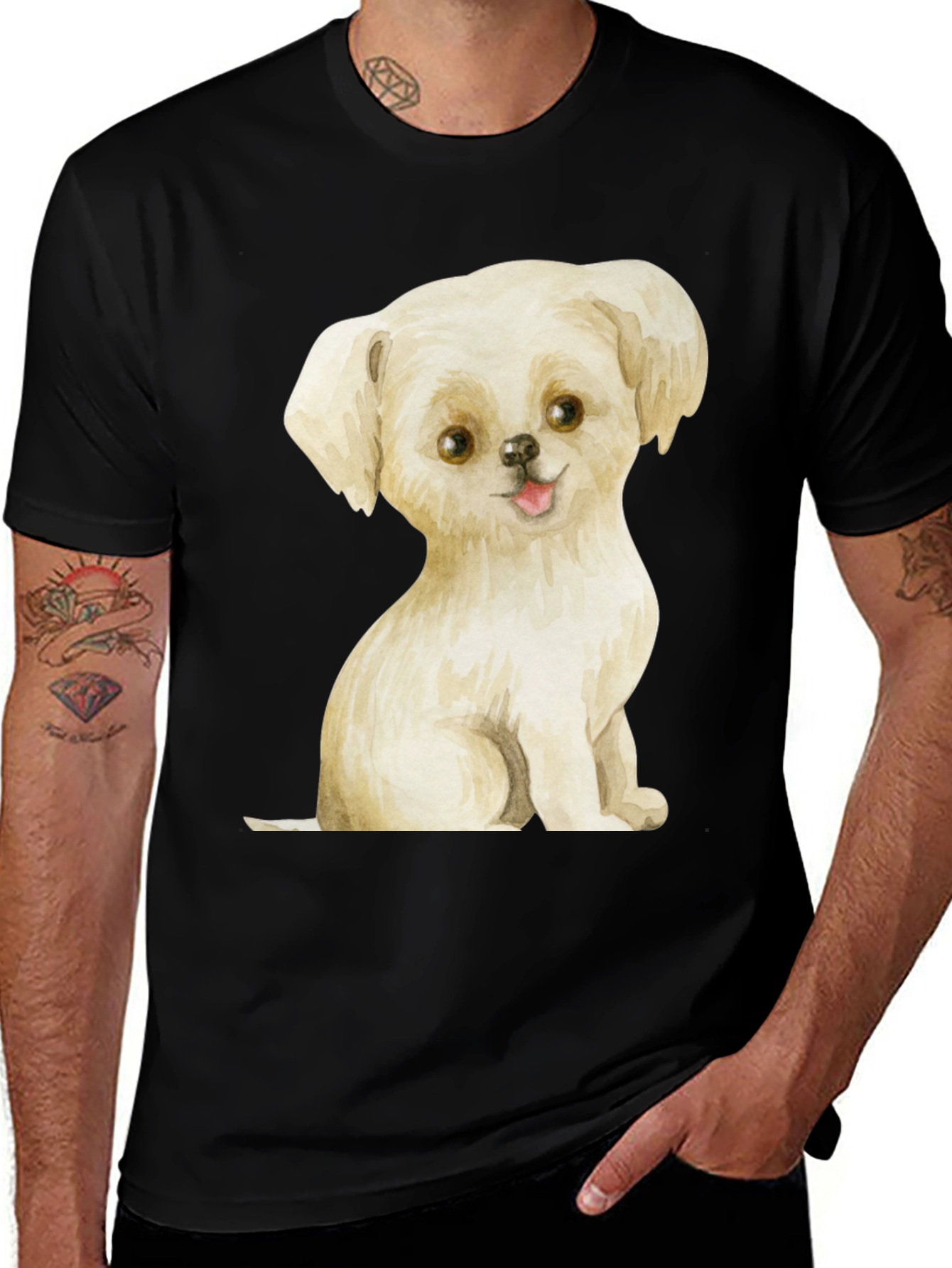 Cute Puppy Graphic Tee - Unisex Black T-Shirt