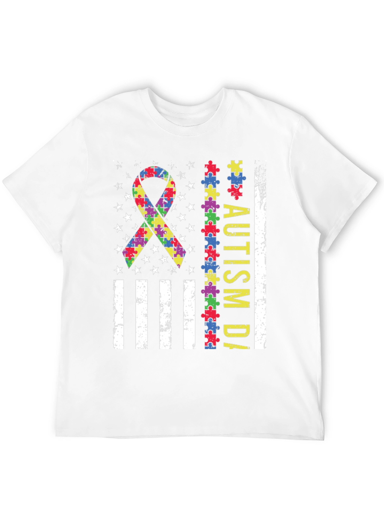 Autism Awareness Puzzle Piece USA Flag T-Shirt