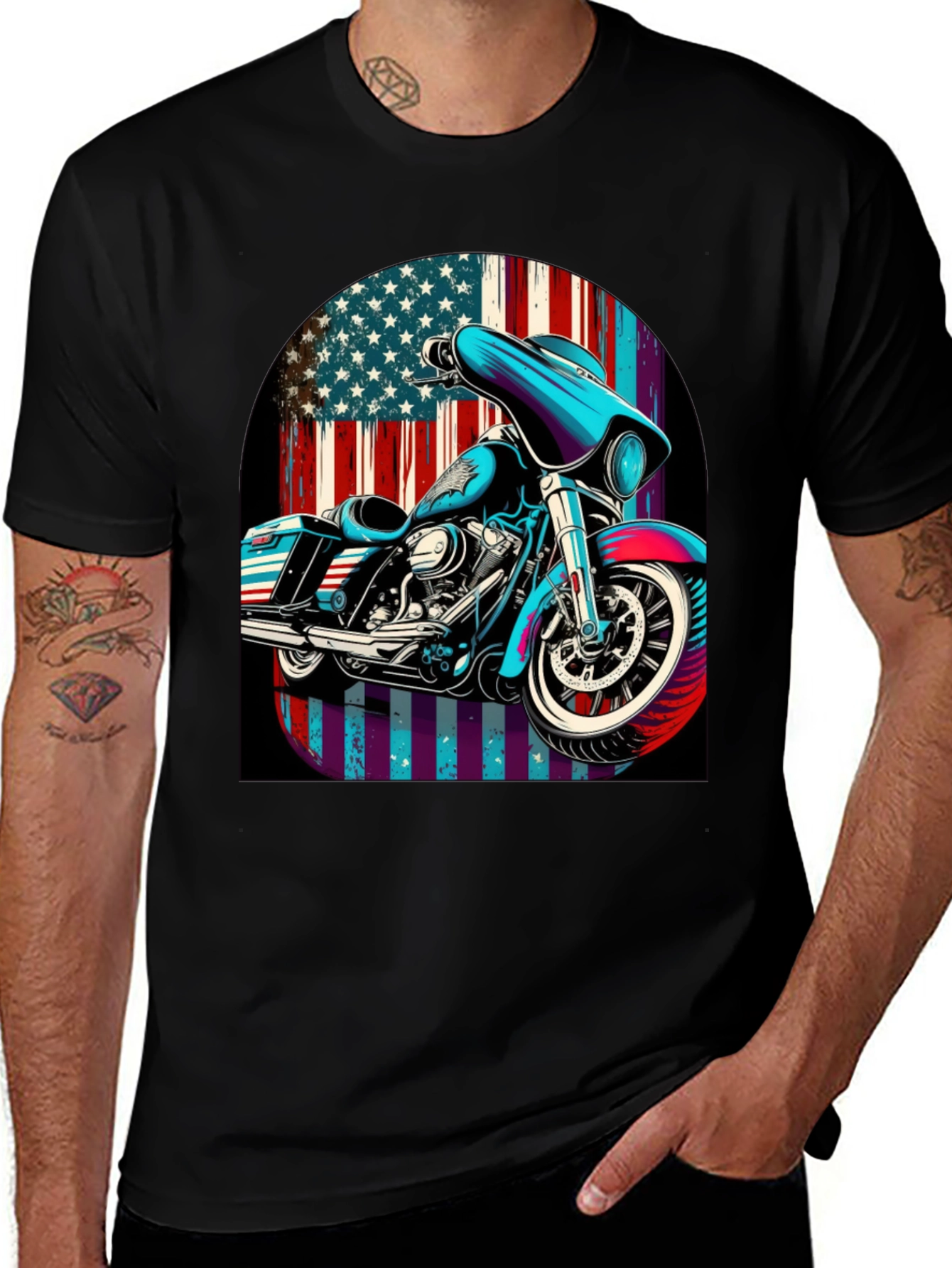 American Flag Motorcycle Graphic Tee