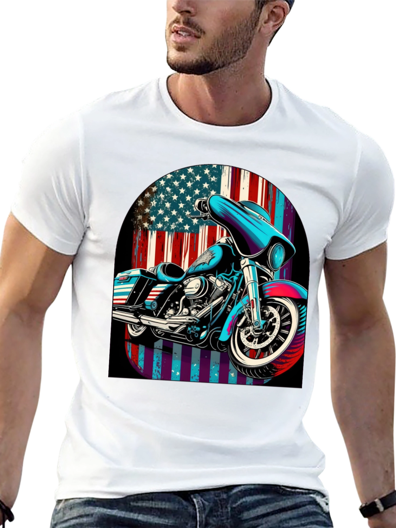 American Flag Motorcycle Graphic Tee
